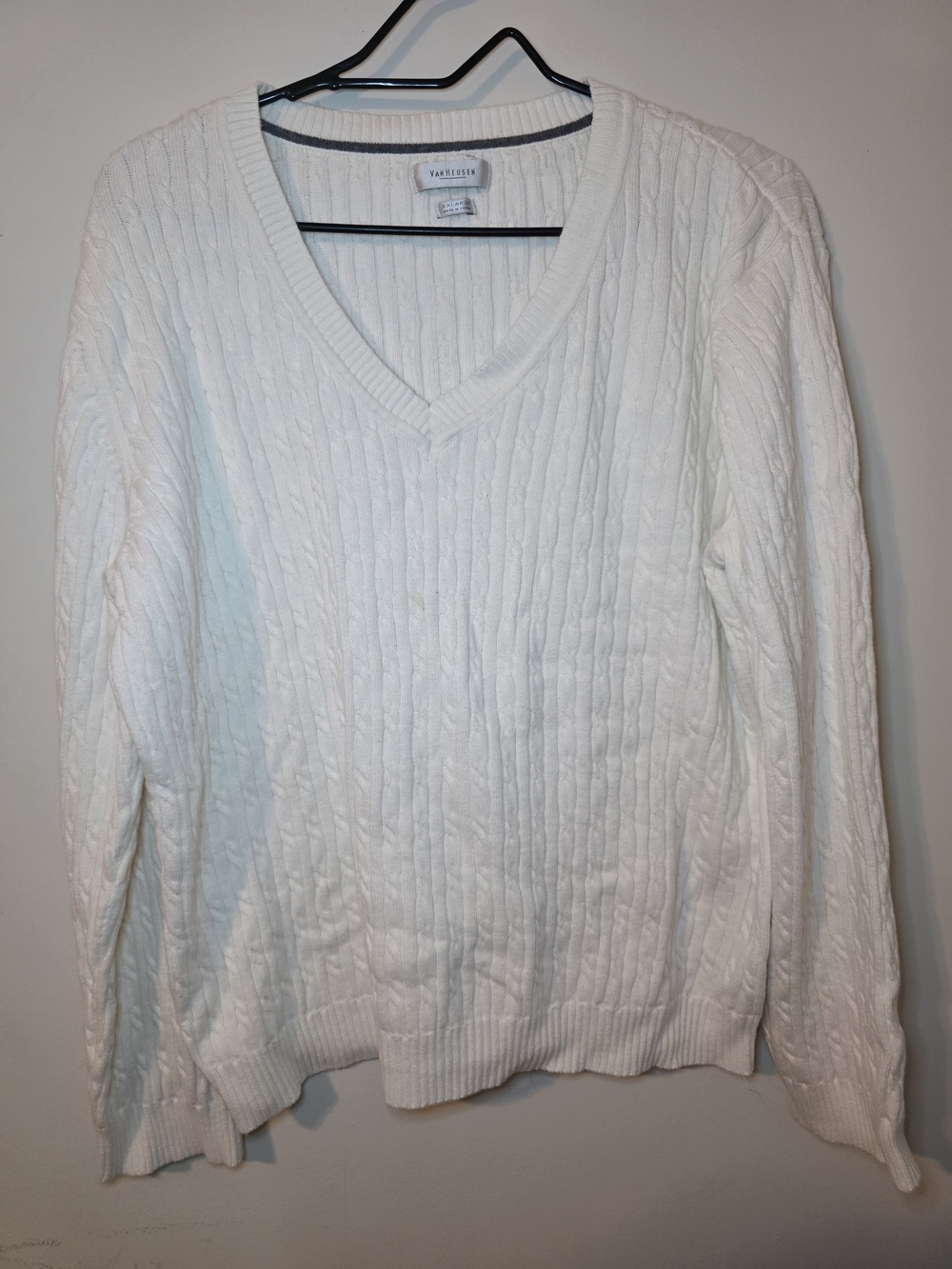Van Heusen Cream Cable-Knit V-Neck Sweater